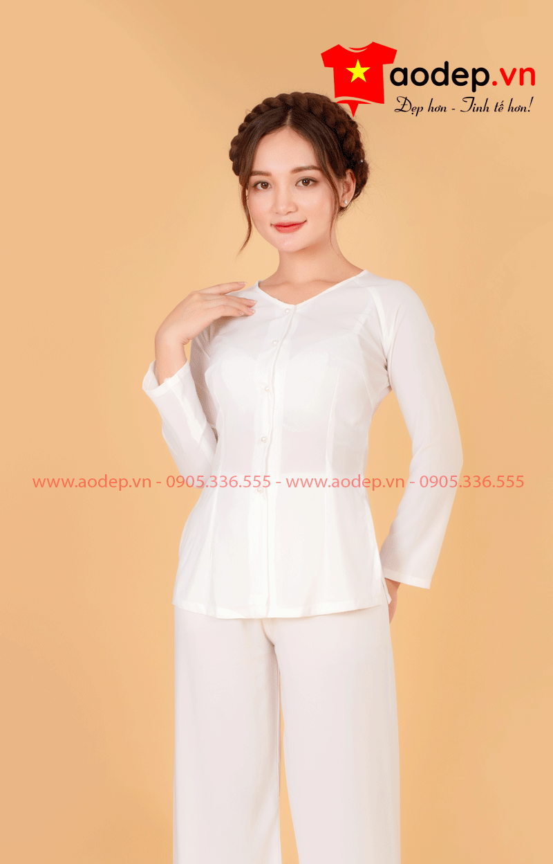 Áo bà ba trơn màu trắng - Quần trắng
