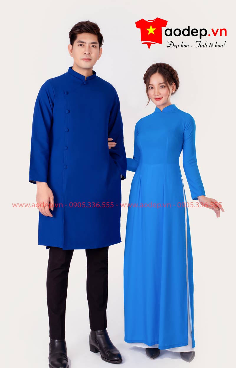 Áo dài đôi màu xanh