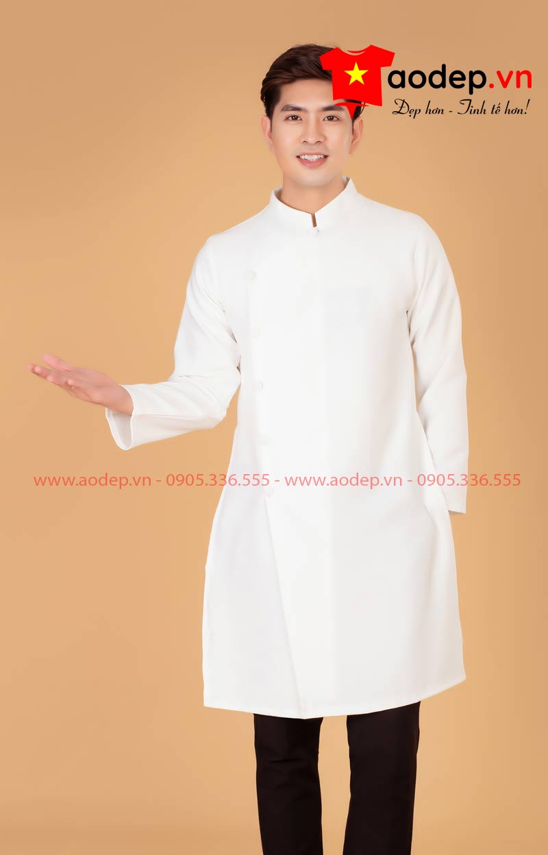 Áo Dài Nam Cách Tân Mầu Trắng