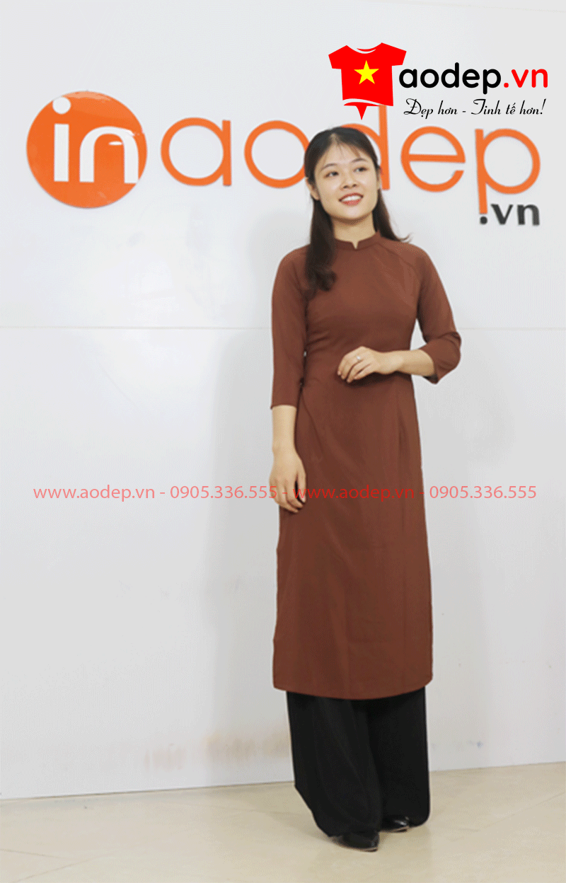 Áo dài nữ cách tân màu nâu - Quần đen