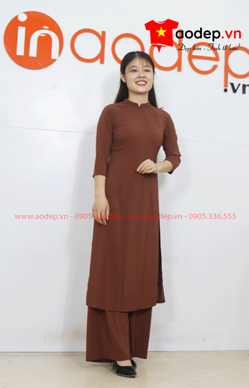 Áo dài nữ cách tân màu nâu - Quần nâu