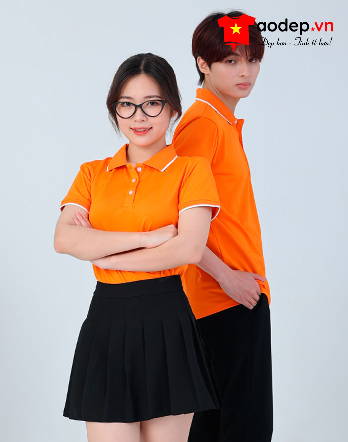 Áo polo may sẵn màu cam