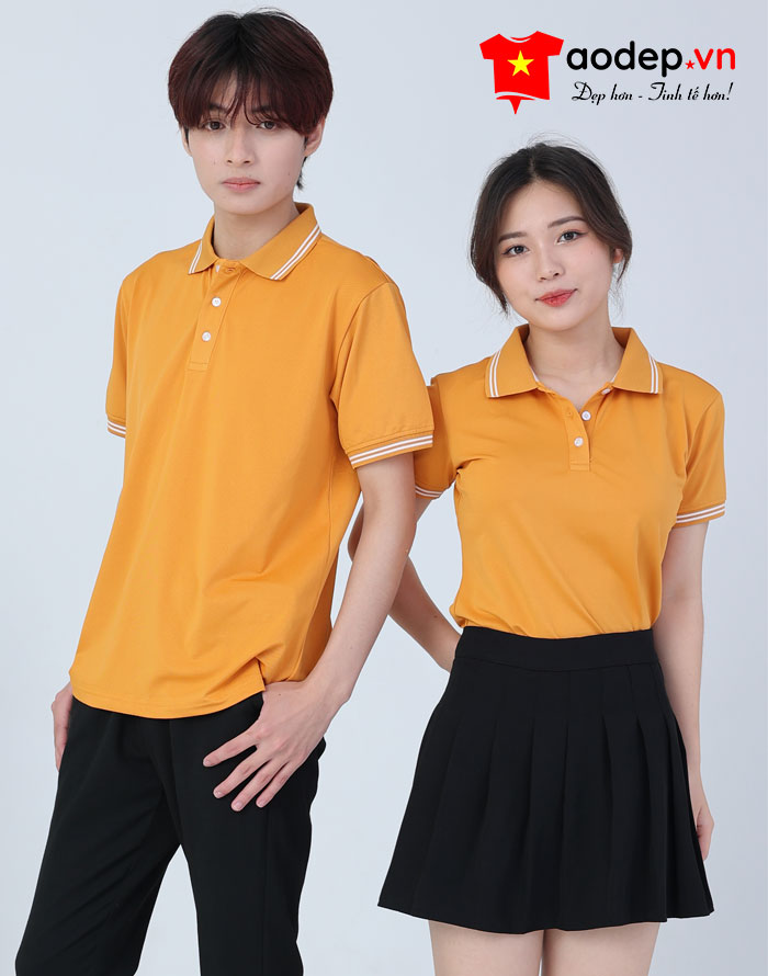 Áo polo may sẵn màu cam đất
