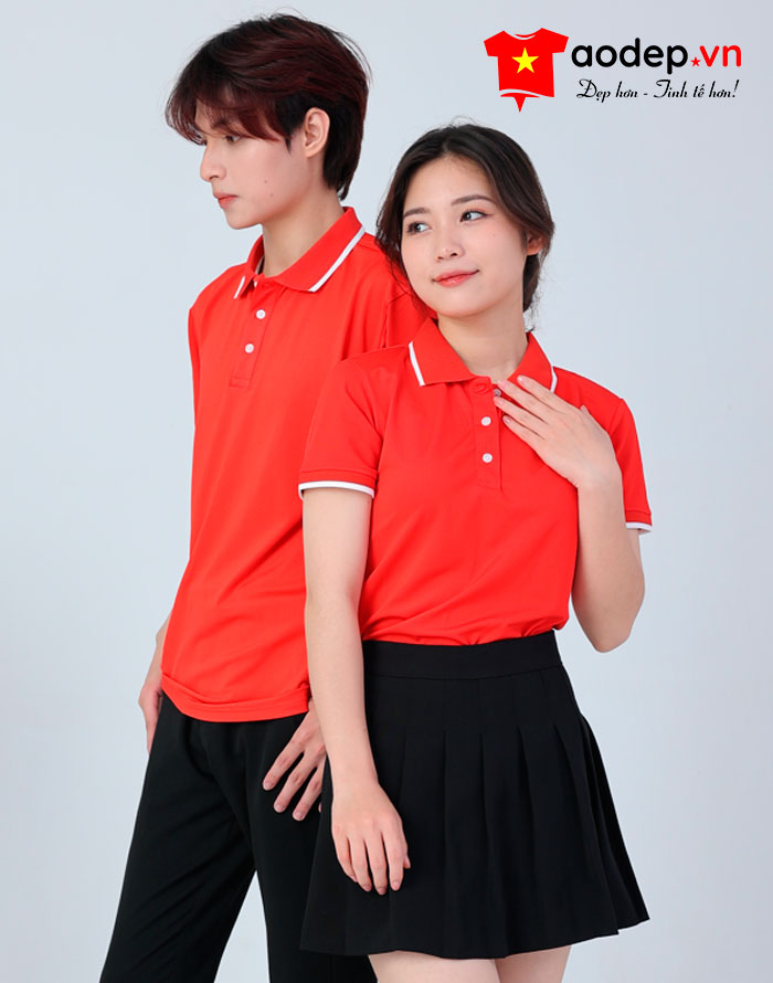 Áo polo may sẵn màu đỏ