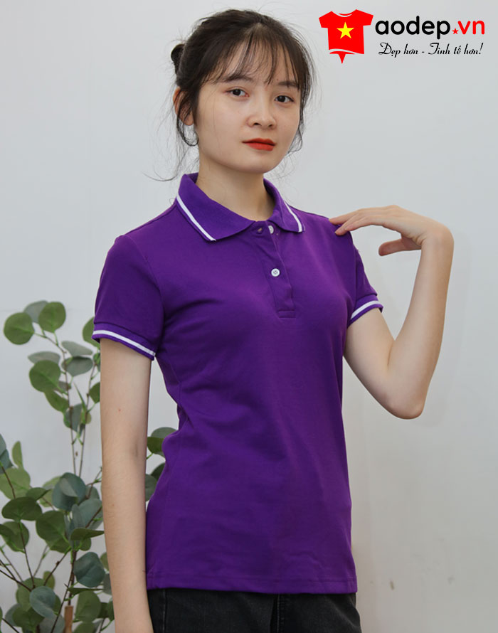 Áo polo may sẵn màu tím