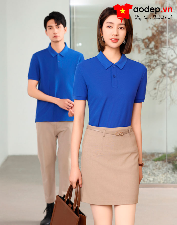Áo polo may sẵn màu xanh dương