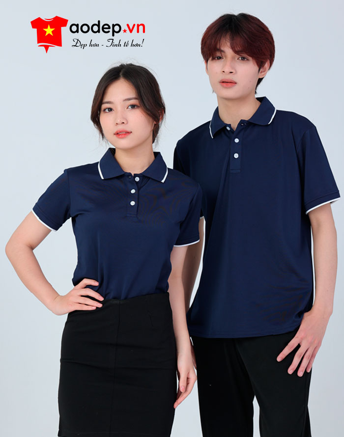 Áo polo may sẵn màu xanh than