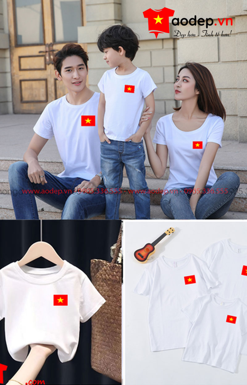 Áo cổ tròn cờ đỏ sao vàng màu trắng