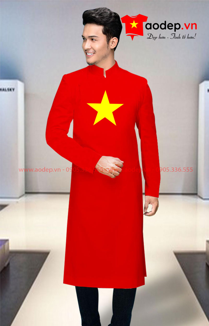 Áo dài nam cách tân in cờ đỏ sao vàng