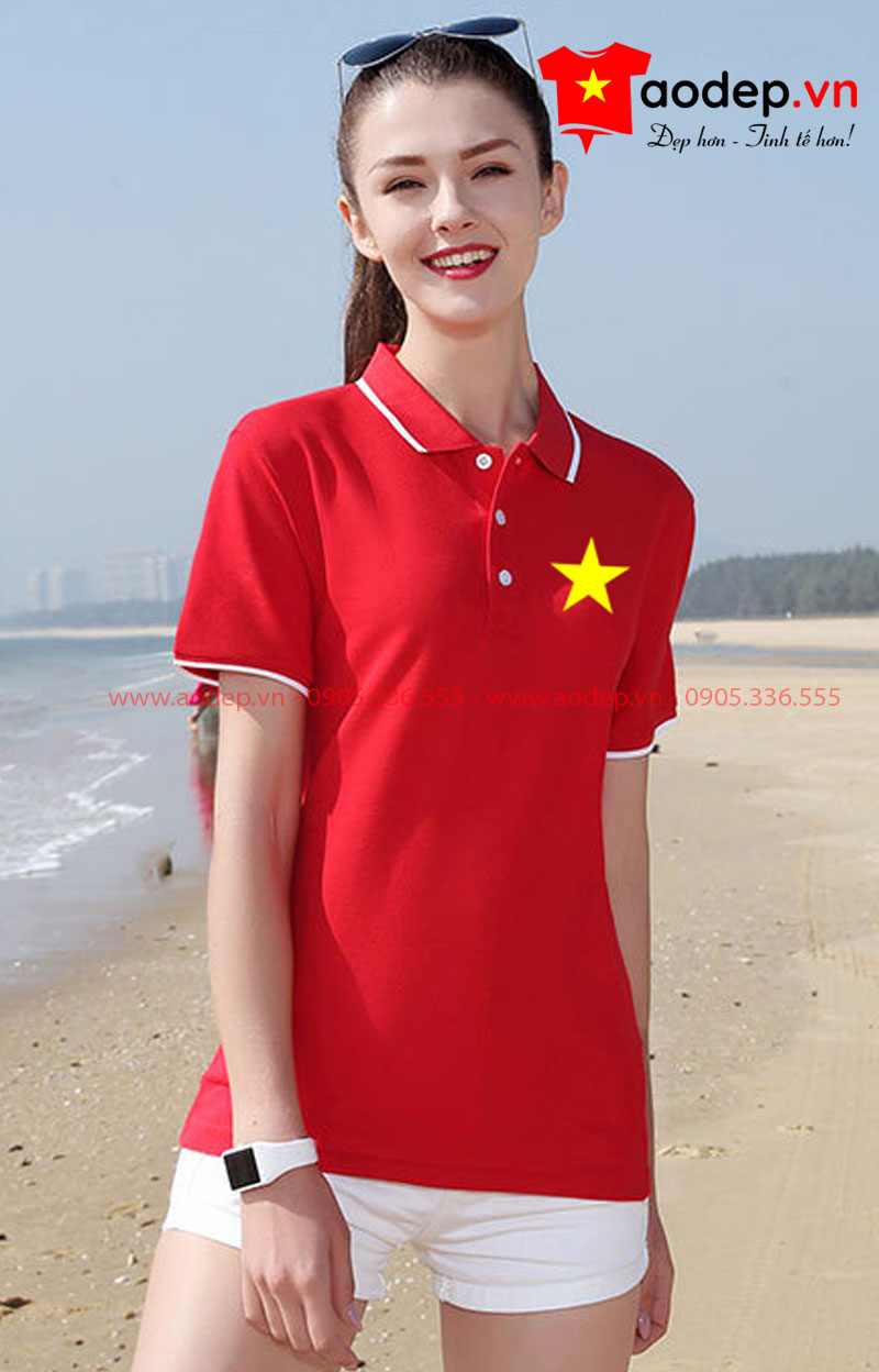 Áo polo nữ cờ đỏ sao vàng màu đỏ